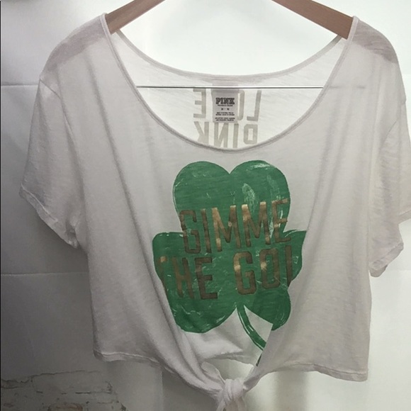 PINK Victoria's Secret Tops - Women’s St. Patrick’s Day Graphic Front Tie Tee